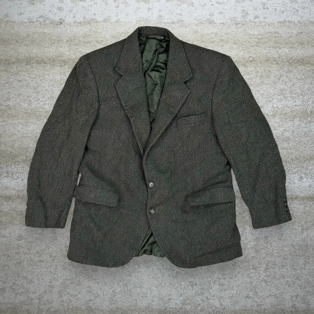 Vintage 90s Wool Suit Jacket Mens M Military Green Made in USA Button Up